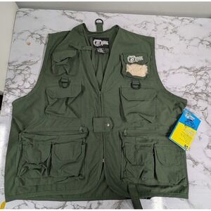 Vintage Bass Outdoor America Fishing Vest Mens L/XL  Olive NWT